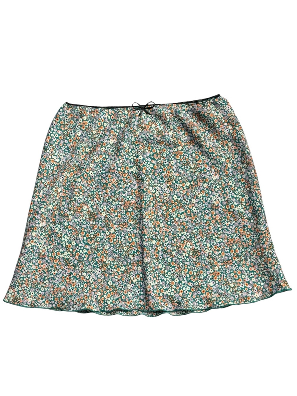BP. Floral Ditsy Print Mini Flowy Skirt Green Orange Accent Bow Size S